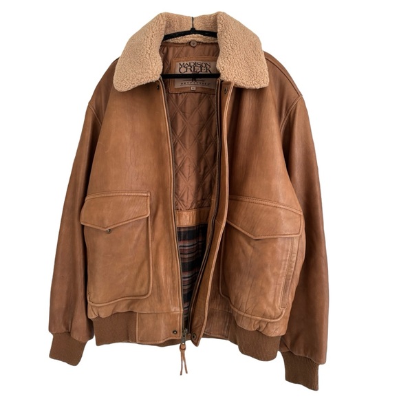 Madison Creek Outfitters VINTAGE Men’s Leather Sherpa Flight Bomber Jacket XL - Picture 2 of 6